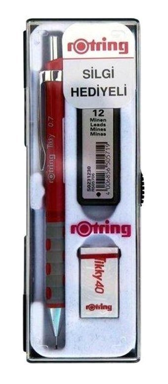 Rotring Tikky Silgili Plastik Metalik Kırmızı 0.7 mm Uçlu Versatil Kalem Seti