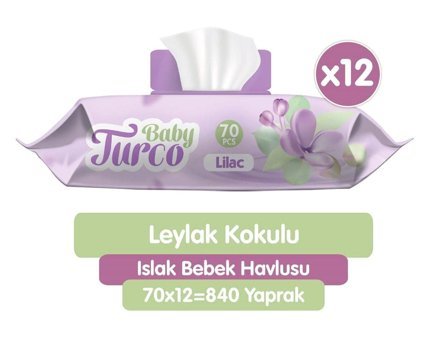 Baby Turco Leylak Kokulu 70 Yaprak 12'li Paket Islak Mendil