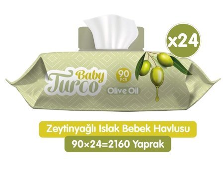 Baby Turco Zeytinyağlı 90 Yaprak 24'lü Paket Islak Bebek Havlusu