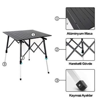 Argeus Rock 52x52 cm Tabureli Çantalı Kare Ahşap-Metal Katlanır Kamp Masası Kahverengi-Mandalina