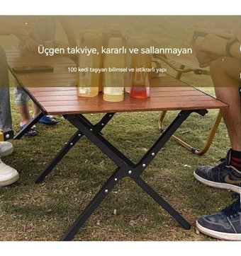 Argeus 2 Kişilik Rock 52x52 cm Tabureli Çantalı Kare Ahşap-Metal Katlanır Kamp Masası Mavi