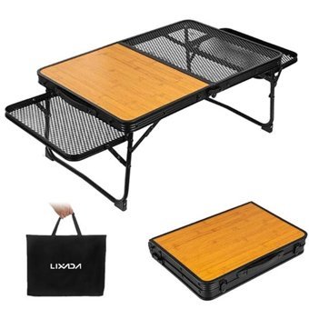 Argeus 67x62 cm Çantalı Dikdörtgen Ahşap-Metal Katlanır Kamp Masası Gri