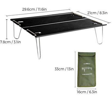 Exent 70x50 cm Çantalı Dikdörtgen Kumaş Katlanır Kamp Masası Siyah