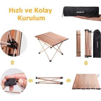 Argeus 54001 73x54 cm Çantalı Dikdörtgen Alüminyum Katlanır Kamp Masası Sarı