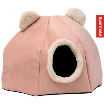 Xpermate Yuvarlak Tek Katlı Dış Mekan Peluş Kedi Evi Pembe