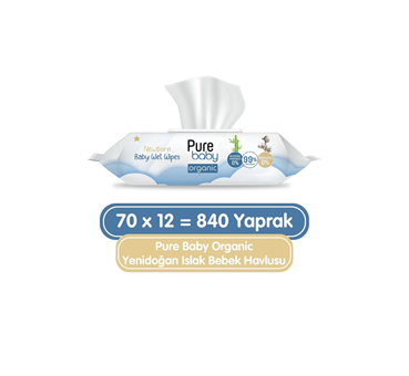 Pure Baby Pure Wipes Organic Yenidoğan 70 Yaprak 12'li Paket Islak Mendil