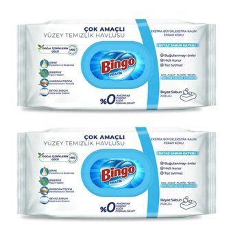 Bingo Pratik Beyaz Sabun Kokulu 96 Yaprak 2'li Paket Yüzey Temizleme Mendili