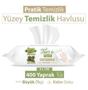 Turco Doğadan Pratik Temizlik 100 Yaprak 4'lü Paket Yüzey Temizleme Mendili
