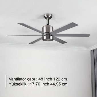 Rubenis RBT486 Slv Glob Metal 6 Kanatlı Gri Tavan Vantilatörü