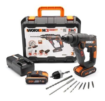 Worx WX390.1 SDS Plus 20 W 5000 darbe/dk 1.6 kg Çift Akülü Şarjlı Kırıcı Delici Matkap + 8 Adet Uç + Mandren