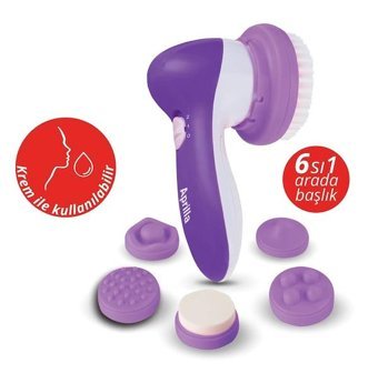 April Skin Tüm Ciltler İçin 6 Başlıklı Fırçalı Silikon Şarjlı Titreşimli Yüz Temizleme Cihazı Mor