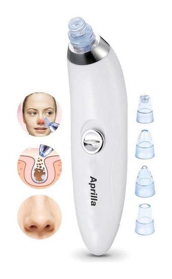 Aprilla 400 mAH Tüm Ciltler İçin 4 Başlıklı Pilli Titreşimli Vakumlu Yüz Temizleme Cihazı Beyaz