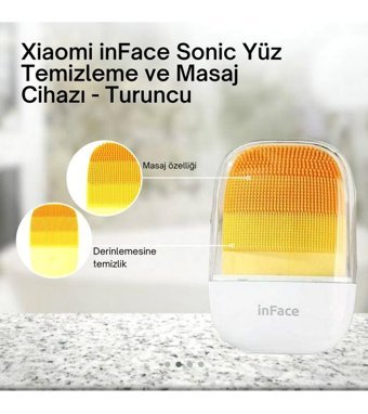 Xiaomi Inface Sonic 400 mAH Tüm Ciltler İçin Çift Başlıklı Fırçalı Silikon Şarjlı Titreşimli Yüz Temizleme Cihazı Turuncu