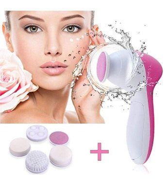 Buffer 400 mAH Tüm Ciltler İçin 5 Başlıklı Fırçalı Pilli Titreşimli Yüz Temizleme Cihazı Beyaz-Pembe