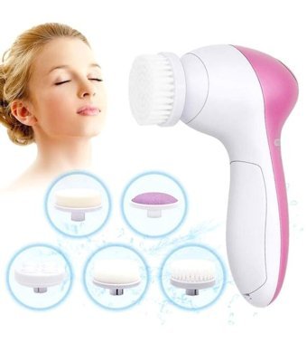 Buffer 400 mAH Tüm Ciltler İçin 5 Başlıklı Fırçalı Pilli Titreşimli Yüz Temizleme Cihazı Beyaz-Pembe