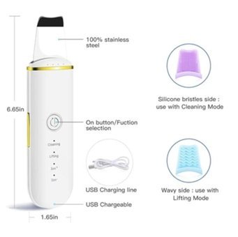 Gugug 400 mAH Tüm Ciltler İçin Çift Başlıklı Silikon Şarjlı Titreşimli Yüz Temizleme Cihazı Beyaz