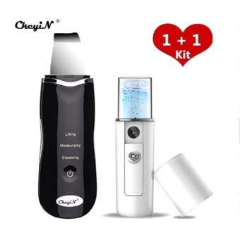 Ckeyin Ultrasonic 400 mAH Tüm Ciltler İçin Çift Başlıklı Buharlı Şarjlı Titreşimli Vakumlu Yüz Temizleme Cihazı Siyah