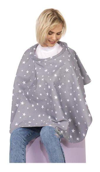 Sevi Bebe Art-6280 Pamuklu Yıldızlı Gri Emzirme Önlüğü Örtüsü