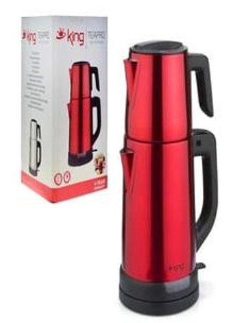 King Tea Pro Çelik Demlikli 1800 W Çelik Gövdeli Kırmızı Çay Makinesi
