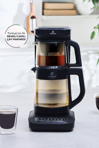 Karaca Robotea Pro 4 in 1 Konuşan Otomatik Cam Demlikli 2500 W Işıklı Cam Gövdeli Siyah Çay Makinesi
