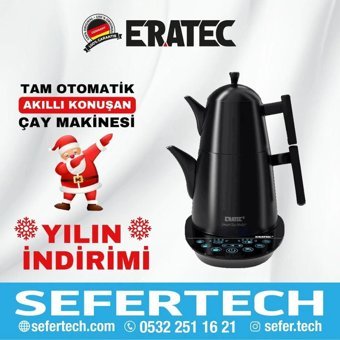 Eratec TM 53 Konuşan Otomatik Çelik Demlikli 1200 W Işıklı Çelik Gövdeli Siyah Çay Makinesi
