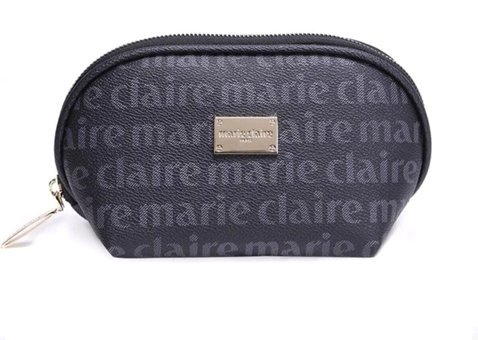 Marie Claire Siyah Yazılı Deri Makyaj Çantası