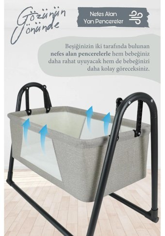 Mamma Tiny Alüminyum 18 kg Dikdörtgen Yataklı Sallanan Anne Yanı Beşik Bej