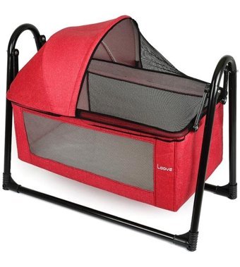 Loove Bebe Smoll Kumaş - Metal 25 kg Dikdörtgen Yataklı Sallanan Portatif Beşik Bordo
