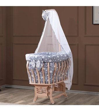 Setay Mdf 13 kg Oval Tekerlekli Yataklı Sallanan Portatif Beşik Gri