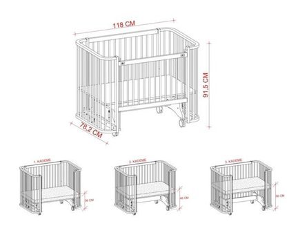 Meltem Smart Bambino Ahşap 15 kg Dikdörtgen Tekerlekli Yataklı Sallanan Anne Yanı Beşik Mavi