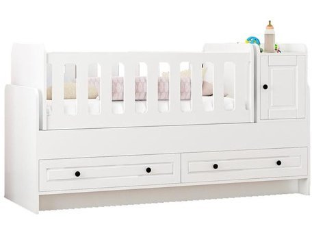 Rabi Mobilya Country Mdf - Suntalam 15-36 kg Dikdörtgen Dolaplı Çekmeceli Sallanan Karyola Beşik Beyaz