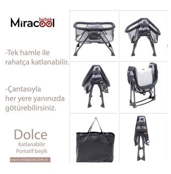 Miracool Dolce Kumaş - Metal 25 kg Dikdörtgen Yataklı Katlanır Sallanan Portatif Beşik Gri