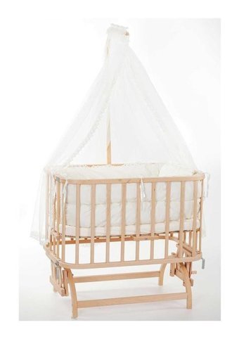 Baby Tech Ahşap 15 kg Oval Tekerlekli Yataklı Sallanan Anne Yanı Beşik Naturel