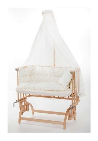 Baby Tech Ahşap 15 kg Oval Tekerlekli Yataklı Sallanan Anne Yanı Beşik Naturel