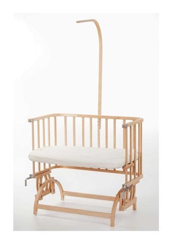 Baby Tech Ahşap 15 kg Oval Tekerlekli Yataklı Sallanan Anne Yanı Beşik Naturel