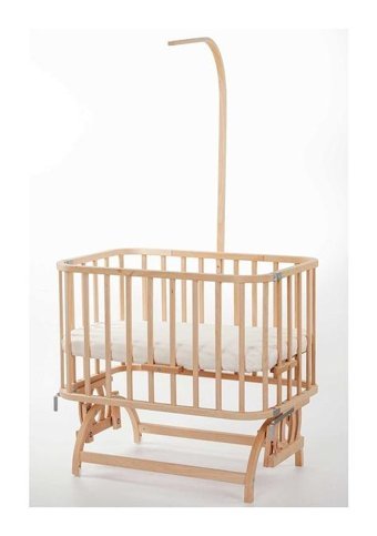 Baby Tech Ahşap 15 kg Oval Tekerlekli Yataklı Sallanan Anne Yanı Beşik Naturel