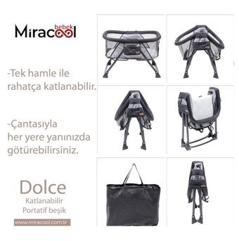 Miracool Dolce Kumaş - Metal 25 kg Dikdörtgen Yataklı Katlanır Sallanan Portatif Beşik Altın-Kahverengi