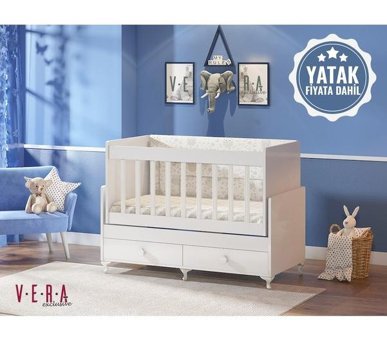 Veraexclusive Suntalam Dikdörtgen Yataklı Çekmeceli Sallanan Anne Yanı Beşik Beyaz