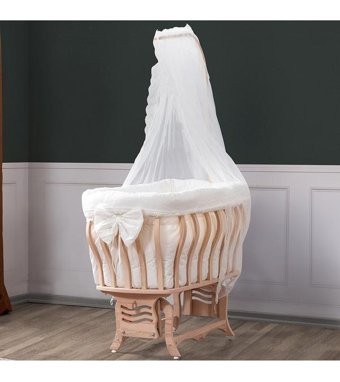 Setay Mdf 13 kg Oval Tekerlekli Yataklı Sallanan Portatif Beşik Krem