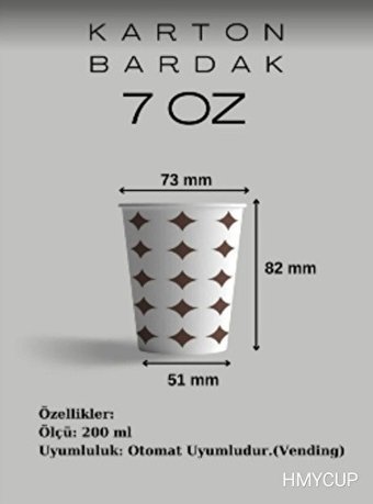 Hmycup Vending Baskılı Karton Bardak 300 Adet Beyaz Kahverengi