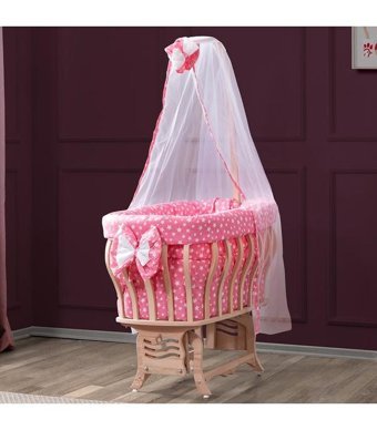 Setay Mdf 13 kg Oval Tekerlekli Yataklı Sallanan Portatif Beşik Pembe