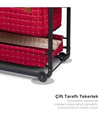 Bebelow Safir Metal 15 kg Dikdörtgen Tekerlekli Yataklı Sallanan Anne Yanı Beşik Bordo