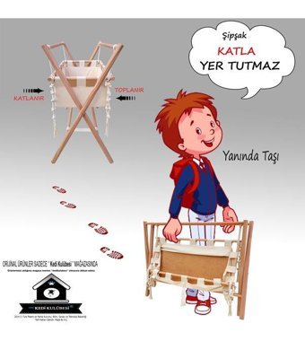 Kedigram Kedi Kulübesi Ahşap 13 kg Dikdörtgen Katlanır Sallanan Anne Yanı Beşik Ekru
