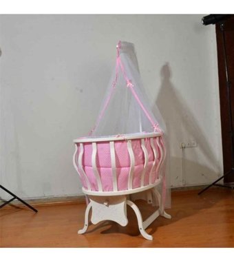 Umut Ticaret Kayın Ağacı 15 kg Oval Yataklı Sallanan Anne Yanı Beşik Pembe