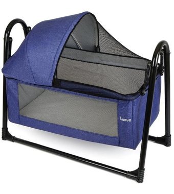 Loove Bebe Smoll Kumaş - Metal 25 kg Dikdörtgen Yataklı Sallanan Portatif Beşik Lacivert