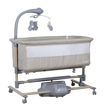 Prego Carmela Kumaş - Metal 15 kg Dikdörtgen Tekerlekli Yataklı Otomatik Sallanan Anne Yanı Beşik Bej