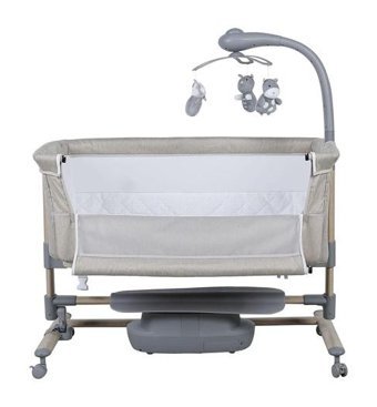 Prego Carmela Kumaş - Metal 15 kg Dikdörtgen Tekerlekli Yataklı Otomatik Sallanan Anne Yanı Beşik Bej
