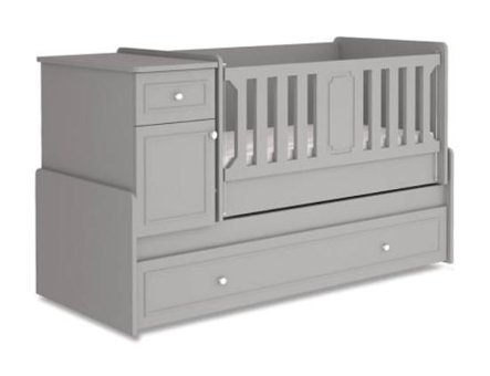 Babyhope Victory Ahşap Dikdörtgen Dolaplı Çekmeceli Sallanan Karyola Beşik Gri