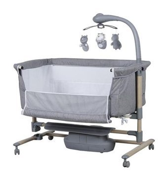 Prego Carmela Kumaş - Metal 15 kg Dikdörtgen Tekerlekli Yataklı Otomatik Sallanan Anne Yanı Beşik Gri