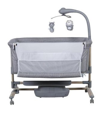 Prego Carmela Kumaş - Metal 15 kg Dikdörtgen Tekerlekli Yataklı Otomatik Sallanan Anne Yanı Beşik Gri